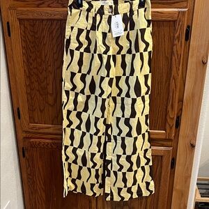 Molly Green Stylish Yellow and Brown Boot Cut Pants NWT